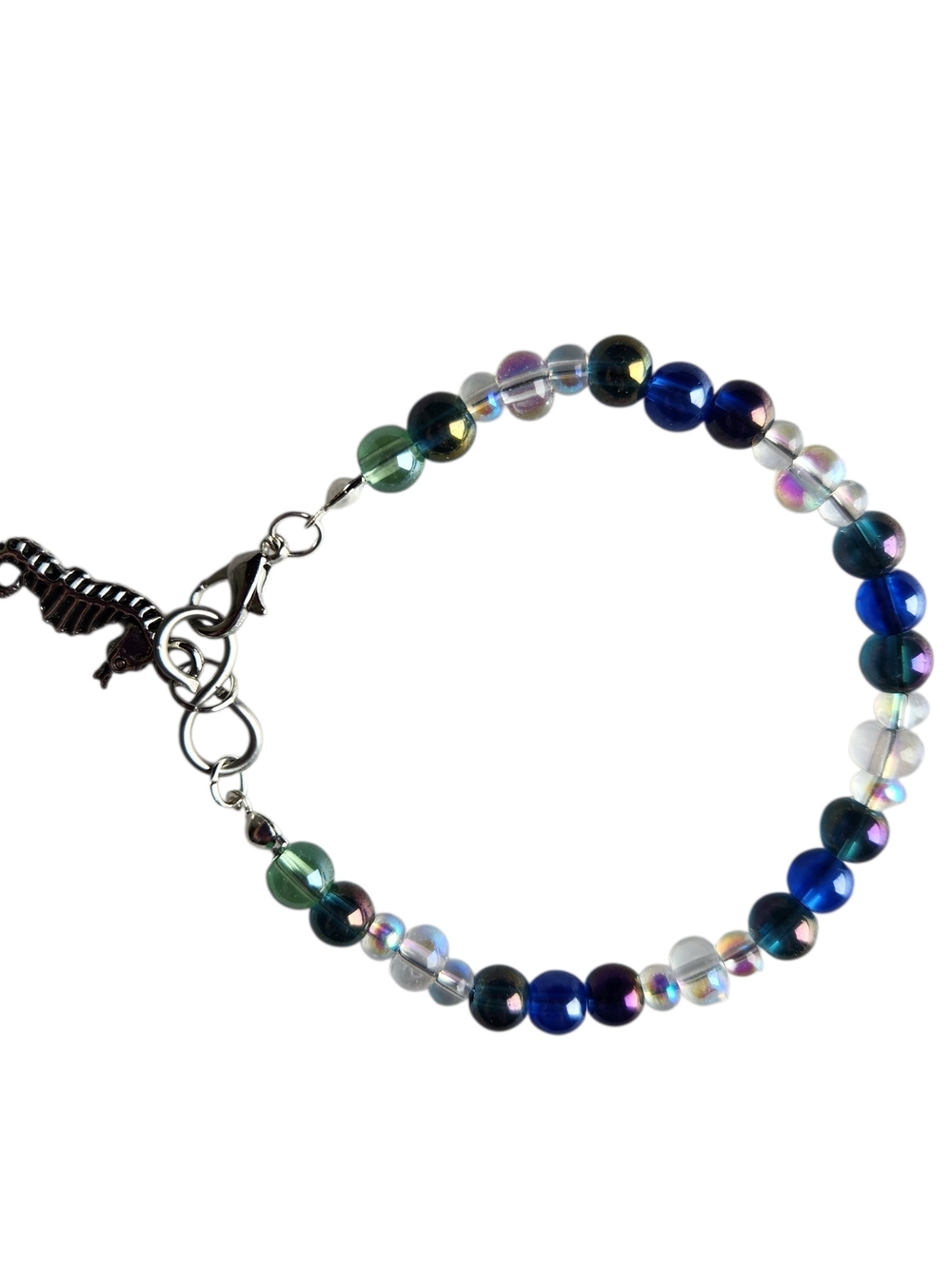 Handmade Multicolor Glass Bead Bracelet With Seahorse Charm